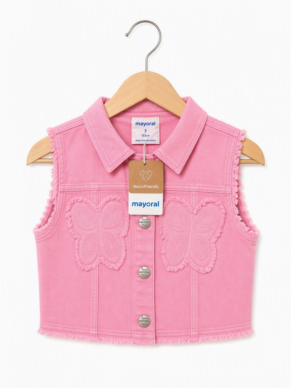 NWT Mayoral Kids Pink Fringed Butterfly Denim Vest 7 Years Barbie Fairy Core